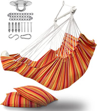 Load image into Gallery viewer, ADVOKAIR Hanging Hammock Chair Large Swing Chair with Foot Rest and Hardware,Max 500lbs,Steel Spread Bar with Anti Slips, 2 Cushions and Side Pocket ,Indoor/Outdoor Use