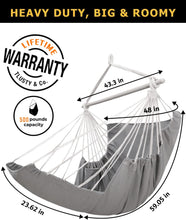 Load image into Gallery viewer, ADVOKAIR Hanging Hammock Chair Large Swing Chair with Foot Rest and Hardware,Max 500lbs,Steel Spread Bar with Anti Slips, 2 Cushions and Side Pocket ,Indoor/Outdoor Use