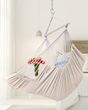 Load image into Gallery viewer, ADVOKAIR Hanging Hammock Chair Large Swing Chair with Foot Rest and Hardware,Max 500lbs,Steel Spread Bar with Anti Slips, 2 Cushions and Side Pocket ,Indoor/Outdoor Use