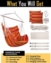 Load image into Gallery viewer, ADVOKAIR Hammock Chair Hanging Chair Swing Large with Anti-Slip Steel Spread Bar-Max 500lbs-2 Cushions