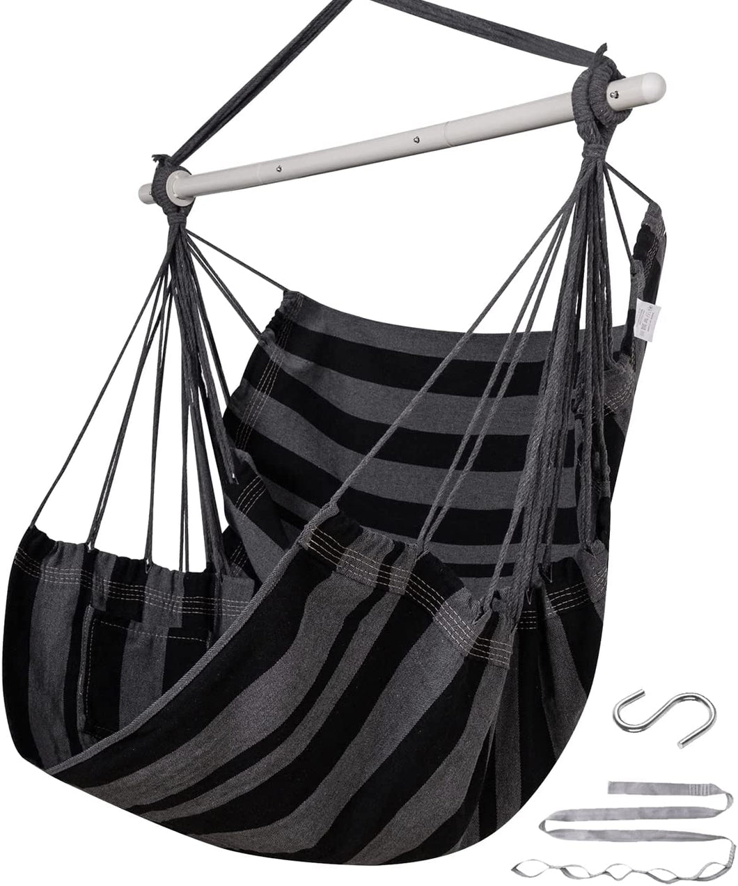 ADVOKAIR Hanging Chair Hammock Chair Swing (500 lbs Max) - Comfortable Hanging Rope Swing for Bedroom, Outdoor Patio, Porch, Deck - Indoor and Outdoor - Sturdy Steel Bar with Anti-Slip Safety Rings