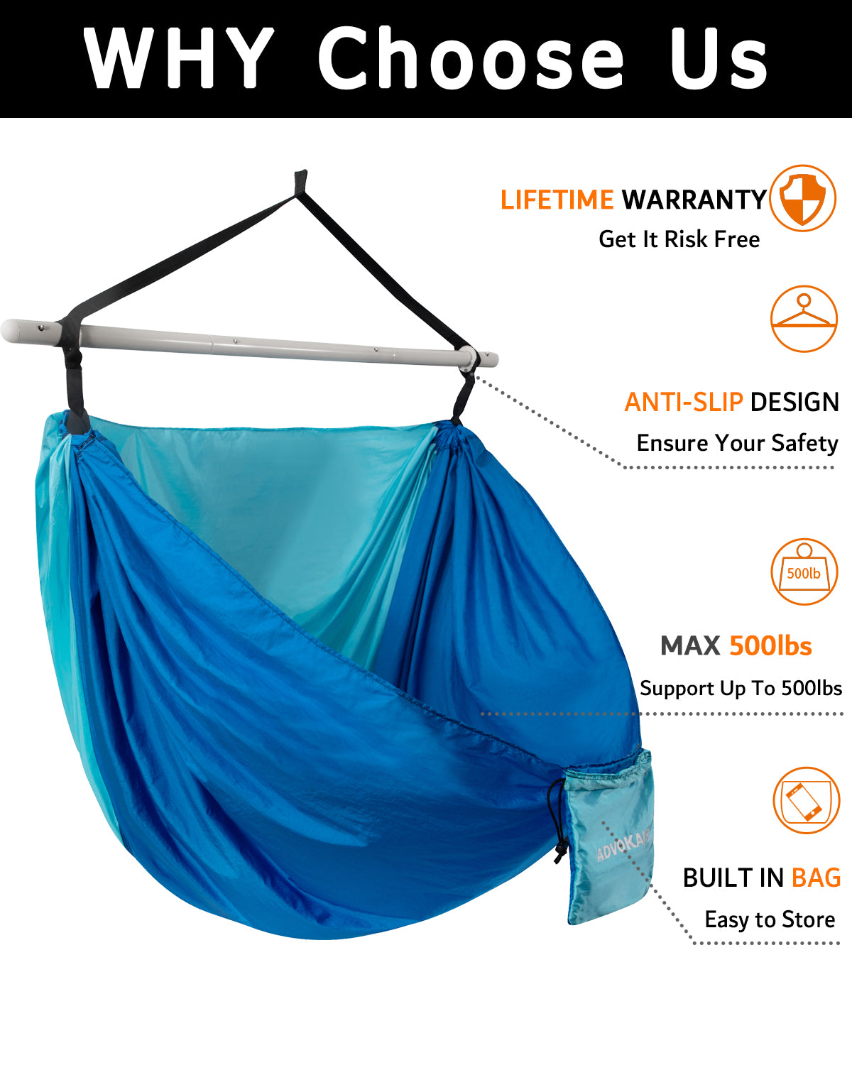 ADVOKAIR Hanging Hammock Chair Large Swing Chair with Foot Rest and Ha