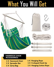 Load image into Gallery viewer, ADVOKAIR Hanging Chair Hammock Chair Swing (500 lbs Max) - Comfortable Hanging Rope Swing for Bedroom, Outdoor Patio, Porch, Deck - Indoor and Outdoor - Sturdy Steel Bar with Anti-Slip Safety Rings
