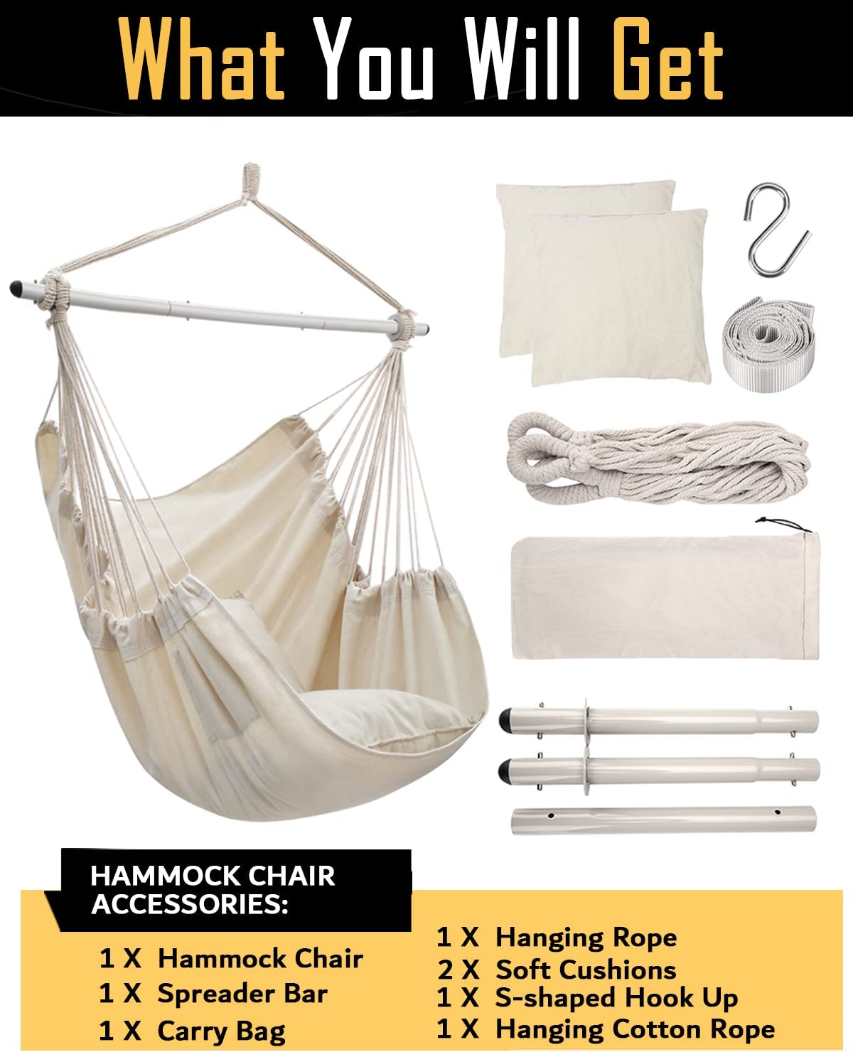 ADVOKAIR Hanging Hammock Chair Large Swing Chair with Foot Rest and Ha